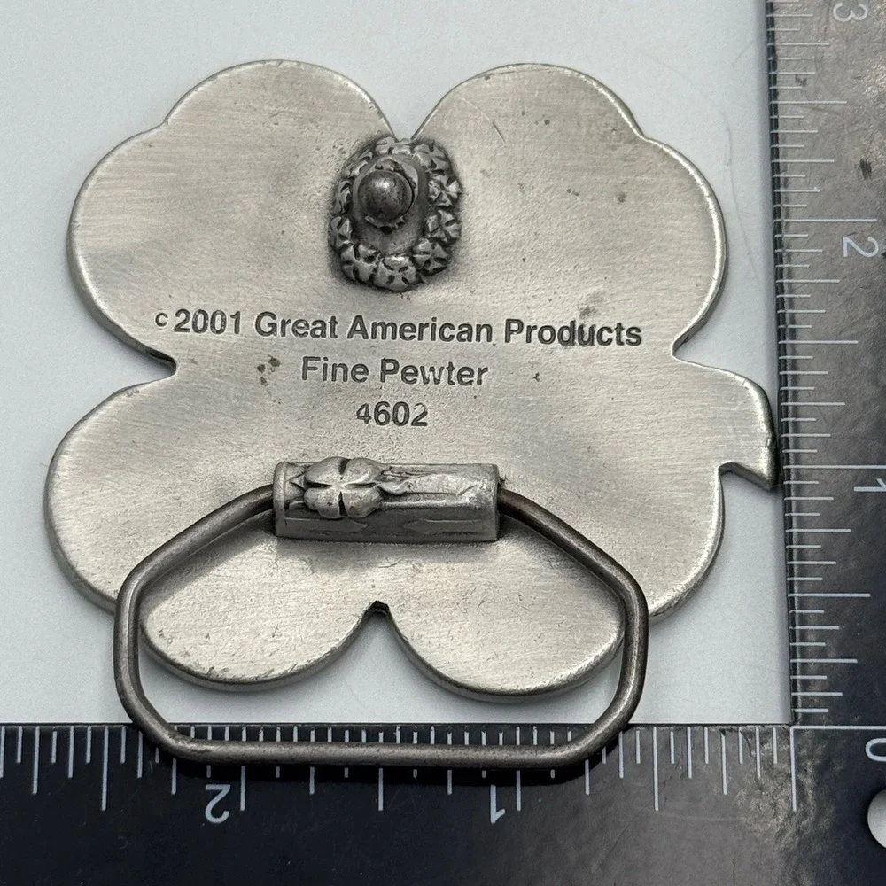 Great American Products 2001 Green Four Leaf Clover Fine Pewter Belt Buckle 4602